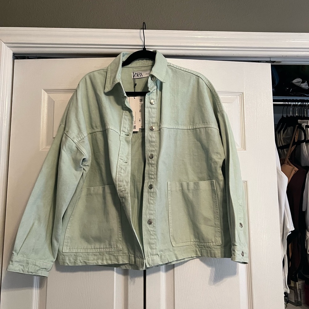 Zara Green Denim Jacket